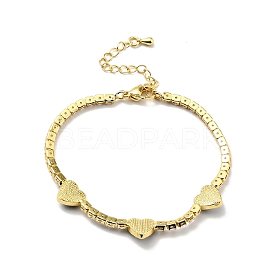 Heart with Evil Eye Enamel Link Bracelet with Clear Cubic Zirconia Tennis Chains BJEW-G650-04G-1