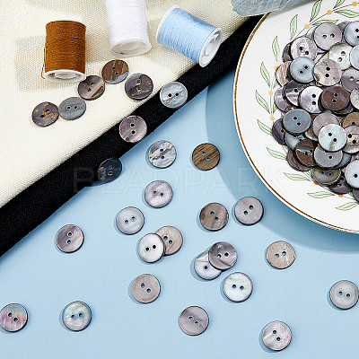 250Pcs 2-Hole Flat Round Shell Buttons SHEL-HS0001-02-1