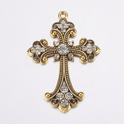 Alloy Rhinestone Cross Big Pendants LS-ALRI-1475-AG-RS-1