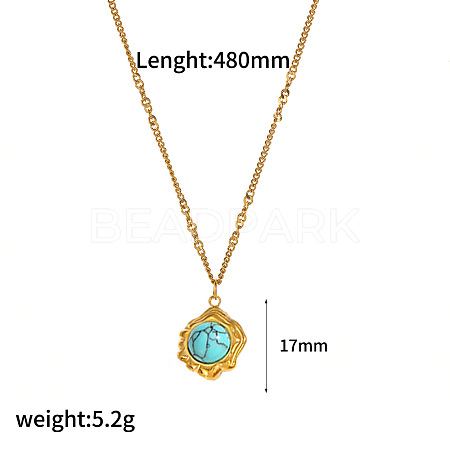 Synthetic Turquoise Flower Pendant 304 Stainless Steel Chain Necklaces for Women FS-WGE9101-01-1