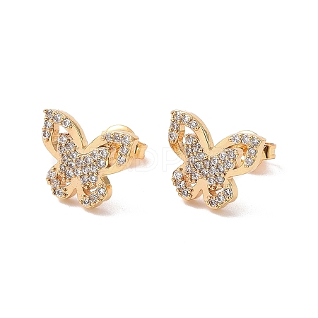 Clear Cubic Zirconia Butterfly Stud Earrings EJEW-G315-04G-1