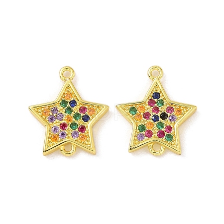 Real 18K Gold Plated Brass Micro Pave Cubic Zirconia Connector Charms KK-L209-055G-01-1