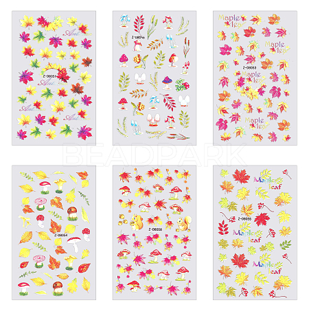 6 Sheets 6 Style Maple Leaf Nail Art Stickers Decals MRMJ-OC0003-57B-1