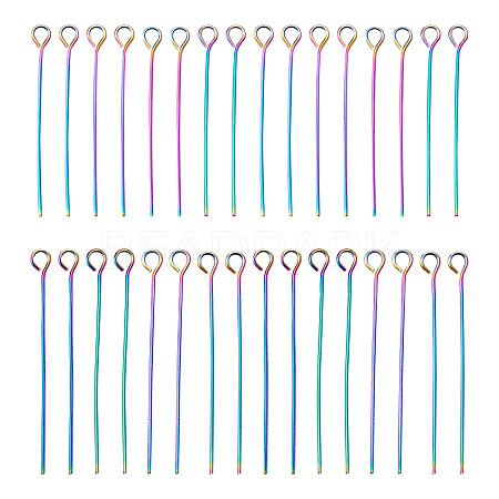 100Pcs 2 Style Rainbow Color 304 Stainless Steel Eye Pins STAS-PJ0001-17-1