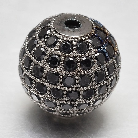CZ Brass Micro Pave Cubic Zirconia Round Beads ZIRC-L017-14mm-06B-1
