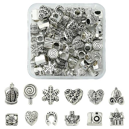 60Pcs 12 Style Tibetan Style Alloy European Beads TIBEB-FS0001-04-1