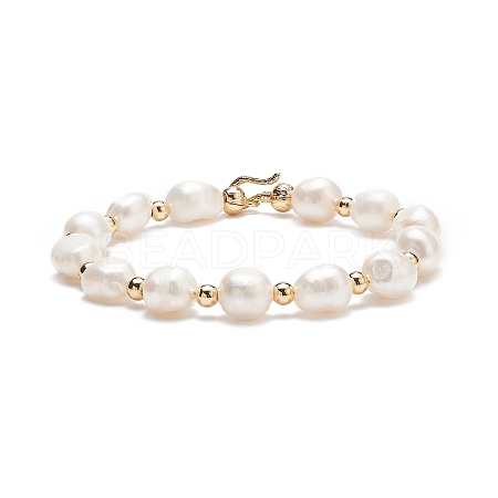 Natural Keshi Pearl Beaded Bracelet with Brass Clasp for Women BJEW-JB08867-01-1