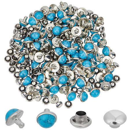 100Pcs Brass with Synthetic Turquoise Rivets KK-CL0001-01A-1