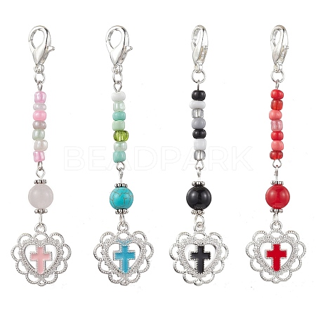 4Pcs Glass Seed Bead Pendant Decorations HJEW-MZ00053-1