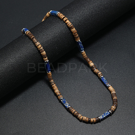 Bohemian Summer Cuboid Dyed Blue Synthetic Imperial Jasper & Coconut Heishi Beaded Necklaces TY7189-1-1