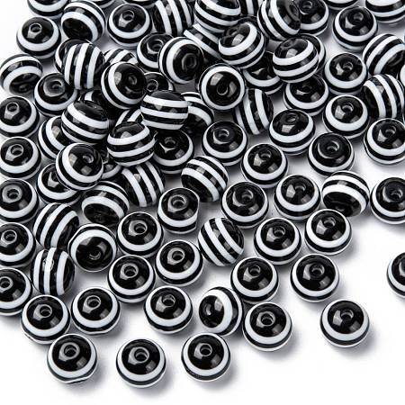 Round Striped Resin Beads RESI-R158-10mm-11-1