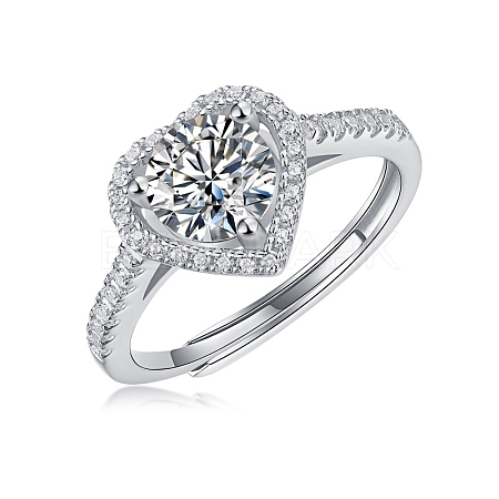 Rhodium Plated 925 Sterling Silver Micro Pave Cubic Zirconia Adjustable Rings AJEW-U007-20P-1