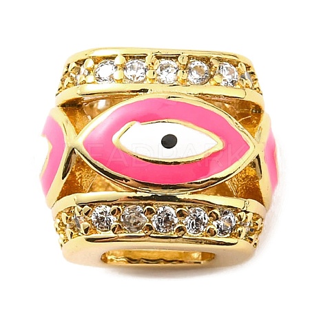 Rack Plating Brass Micro Pave Cubic Zirconia Evil Eye European Beads with Enamel KK-M247-34G-02-1