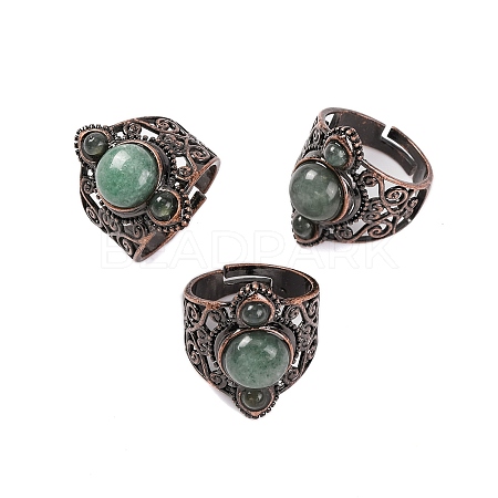 Natural Green Aventurine Retro Finger Rings RJEW-B067-01R-19-1