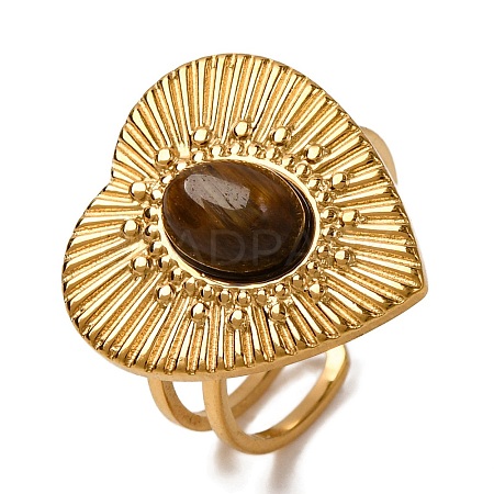 Oval Natural Tiger Eye Finger Rings RJEW-Q822-21G-02-1