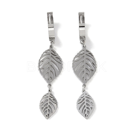 Non-Tarnish Hollow Leaf 304 Stainless Steel Dangle Earrings EJEW-L283-031P-1