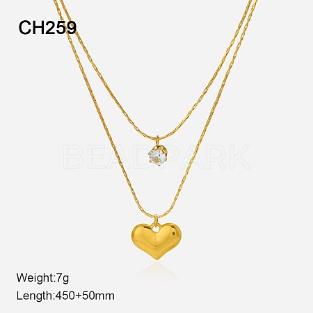304 Stainless Steel & Clear Cubic Zirconia Double Layer Necklaces FS-WG7985A-10-1