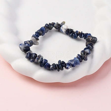 Unisex Chip Natural Sodalite Beaded Stretch Bracelets BJEW-S143-21-1