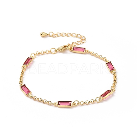 Rectangle Cubic Zirconia Chain Bracelets BJEW-G654-02G-01-1