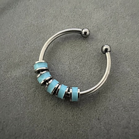 304 Stainless Steel Enamel Disc Beaded Adjustable Open Rings FS-WGAD8B0-04-1