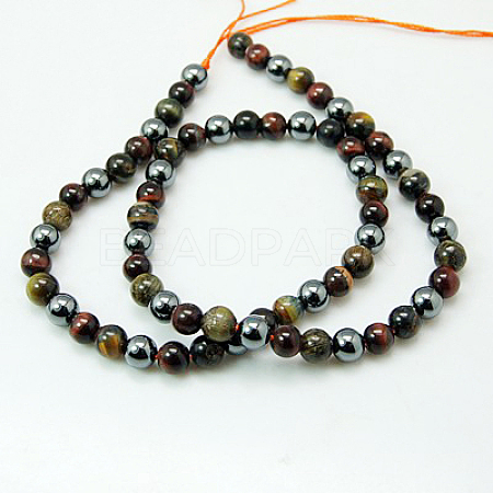 Natural Tiger Iron & Synthetic Hematite Beads Strands G-H1581-14mm-1