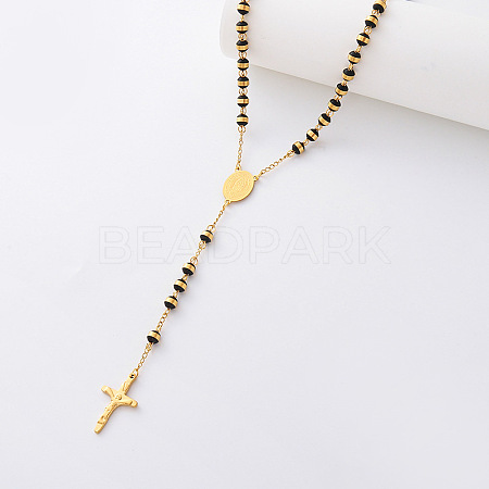 Vintage 304 Stainless Steel Column Rosary Bead Necklaces VY6657-7-1