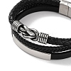 Men's Braided Black PU Leather Cord Multi-Strand Bracelets BJEW-K243-37AS-2
