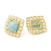 Ion Plating(IP) Natural Amazonite Square Stud Earrings with Plastic Pearl Beaded EJEW-E599-03G-01-1