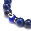 Natural Lapis Lazuli(Dyed) & Lampwork Evil Eye Round Beaded Stretch Bracelet BJEW-JB08713-05-4