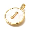 Rack Plating Brass Micro Pave Clear Cubic Zirconia Pendants with Shell KK-M309-42G-J-3