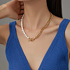 Natural Pearl Beaded Necklace with Stainless Steel Cuban Link Chains DQ3031-1-2