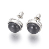 Natural Black Agate Stud Earrings EJEW-F162-H02-2
