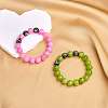 Hot Pink Gold Natural Yellow Jade Round Beaded Stretch Bracelet BJEW-SW00077-05-2