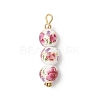 3Pcs Handmade Flower Printed Porcelain Ceramic Pendants PALLOY-JF03974-3