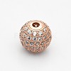 CZ Brass Micro Pave Grade AAA Clear Color Cubic Zirconia Round Beads KK-O065-10mm-05RG-NR-1