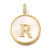 Rack Plating Brass Micro Pave Clear Cubic Zirconia Pendants with Shell KK-M309-42G-R-1
