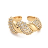 Twist Brass Micro Pave Clear Cubic Zirconia Open Cuff Ring for Women RJEW-C102-04G-2