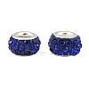 Polymer Clay Rhinestone European Large Hole Beads with Silver Color Plated Brass Cores FPDL-R002-03-2