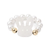 Round Shell Pearl & Brass Beads Stretch Rings RJEW-JR00689-01-1