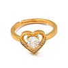 Clear Cubic Zirconia Heart Adjustable Ring RJEW-C048-07G-2