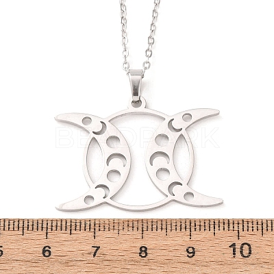 304 Stainless Steel Triple Moon Pendant Cable Chain Necklaces for Men Women NJEW-K308-01D-P-1