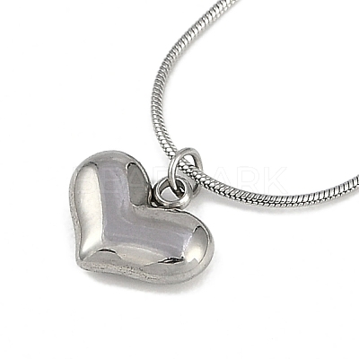 304 Stainless Steel Peach Heart Pendant Round Snake Chain Necklaces NJEW-Z044-07P-1