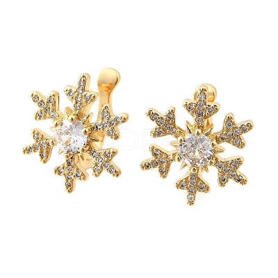 Brass Micro Pave Clear Cubic Zirconia Cuff Earrings EJEW-F370-25G-1