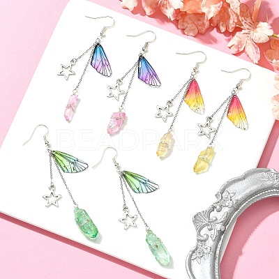 3 Pairs 3 Colors Dyed Natural Quartz Crystal Dangle Earrings EJEW-TA00380-1