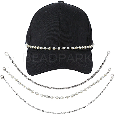 6Pcs 3 Styles 304 Stainless Steel & Round Plastic Pearl Beads Baseball Cap Chain AJEW-SC0003-57-1