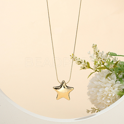 1Pc Star 304 Stainless Steel Pendant Round Snake Chain Necklaces NJEW-BBC0001-47G-1