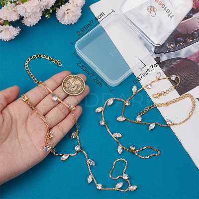 2Pcs Brass Clear Cubic Zirconia Box Chain Bracelets for Women BJEW-BBC0001-09G-1
