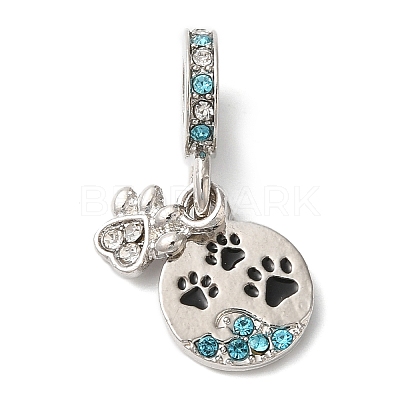 Rack Plating Alloy Aquamarine & Crystal Rhinestone European Dangle Charms PALLOY-S189-16P-1