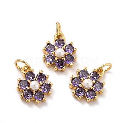 Rack Plating Brass Micro Pave Cubic Zirconia Charms KK-A160-22J-G-1