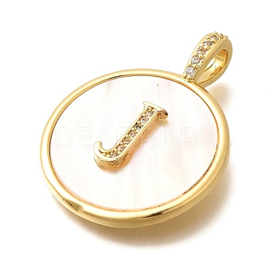 Rack Plating Brass Micro Pave Clear Cubic Zirconia Pendants with Shell KK-M309-42G-J-1